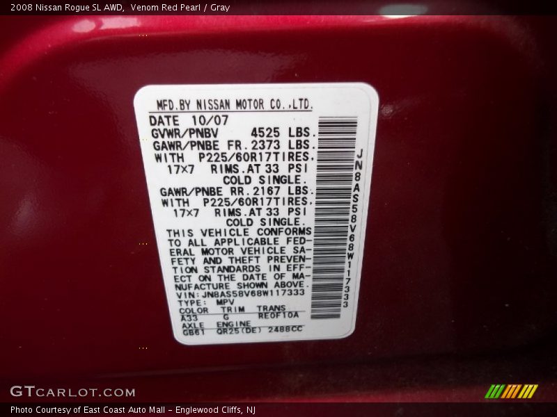 Venom Red Pearl / Gray 2008 Nissan Rogue SL AWD