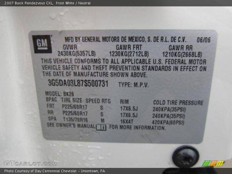 Frost White / Neutral 2007 Buick Rendezvous CXL