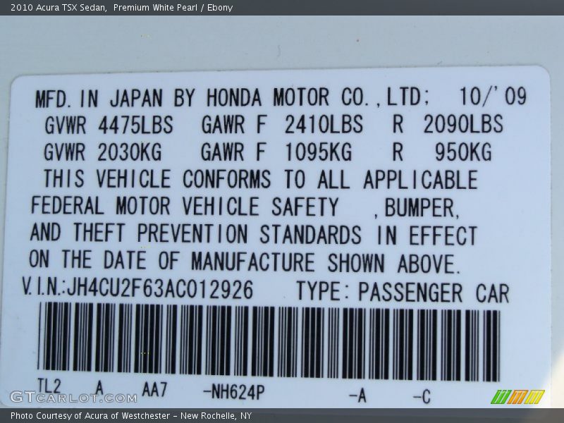 Premium White Pearl / Ebony 2010 Acura TSX Sedan
