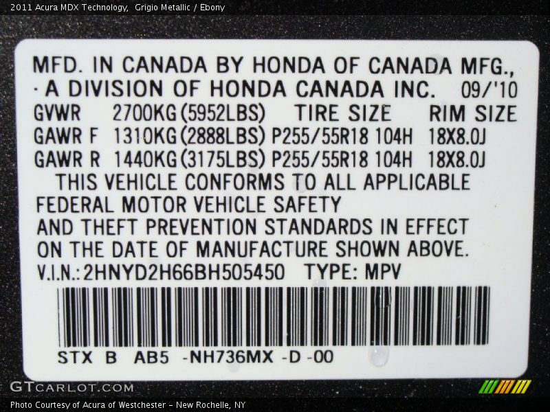 Grigio Metallic / Ebony 2011 Acura MDX Technology