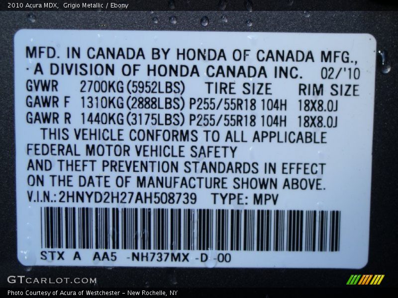 Grigio Metallic / Ebony 2010 Acura MDX