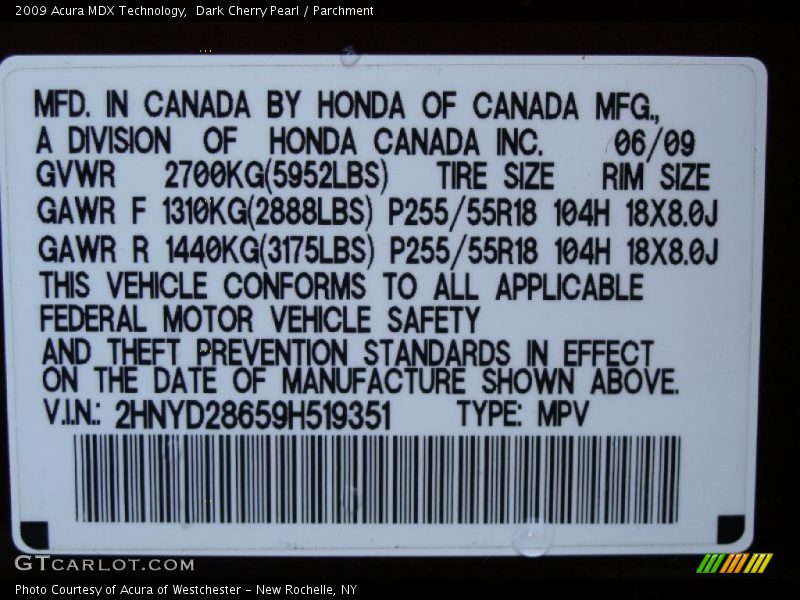 Dark Cherry Pearl / Parchment 2009 Acura MDX Technology