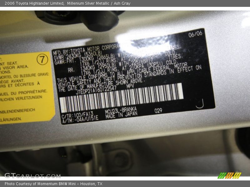 Millenium Silver Metallic / Ash Gray 2006 Toyota Highlander Limited