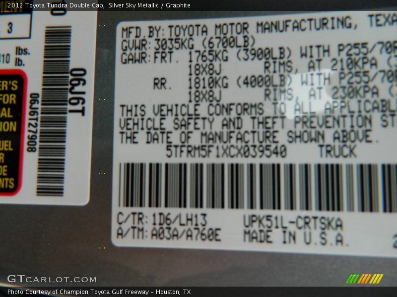 Silver Sky Metallic / Graphite 2012 Toyota Tundra Double Cab