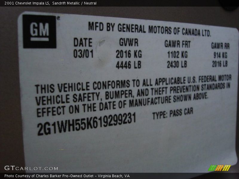 Sandrift Metallic / Neutral 2001 Chevrolet Impala LS