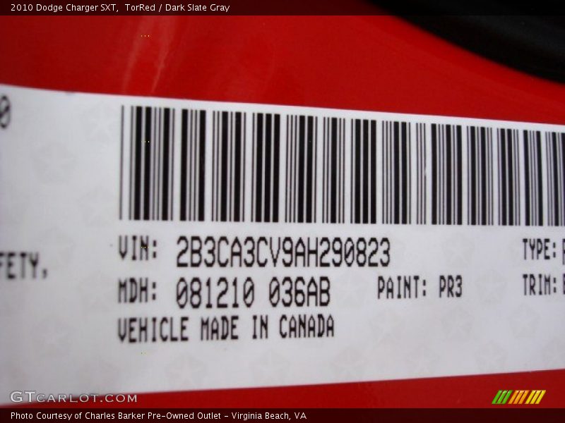 TorRed / Dark Slate Gray 2010 Dodge Charger SXT