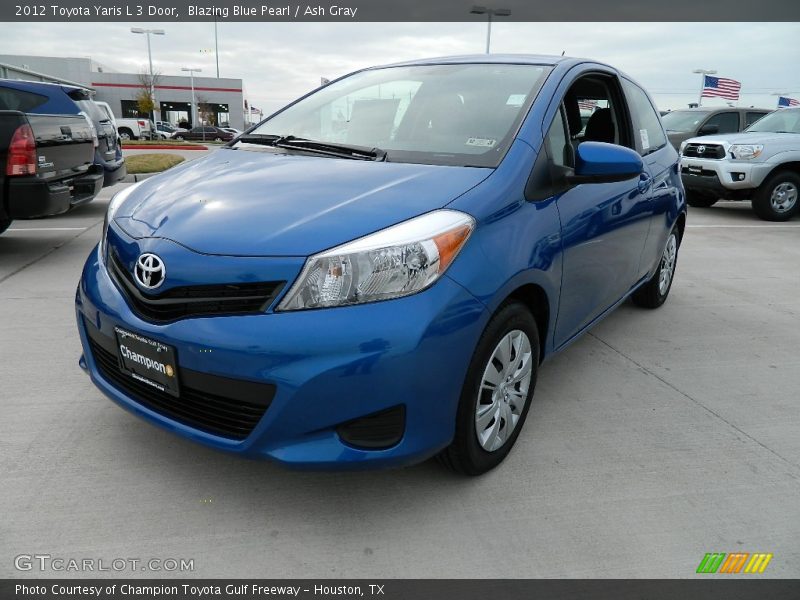 Blazing Blue Pearl / Ash Gray 2012 Toyota Yaris L 3 Door