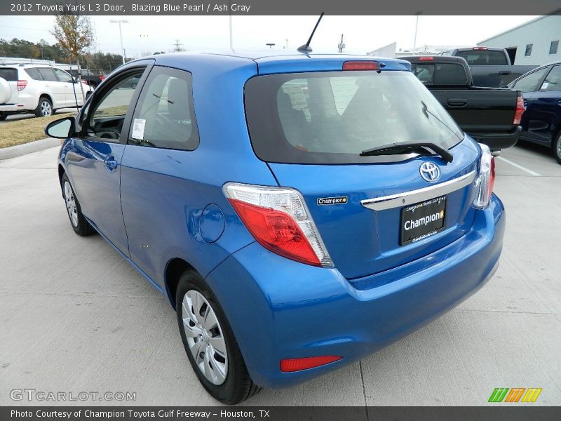 Blazing Blue Pearl / Ash Gray 2012 Toyota Yaris L 3 Door