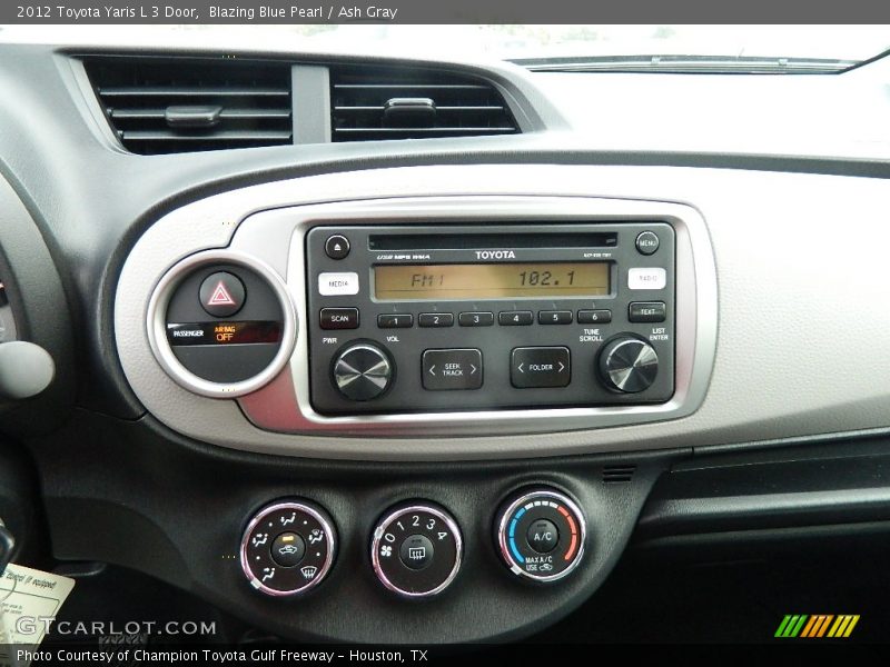 Blazing Blue Pearl / Ash Gray 2012 Toyota Yaris L 3 Door