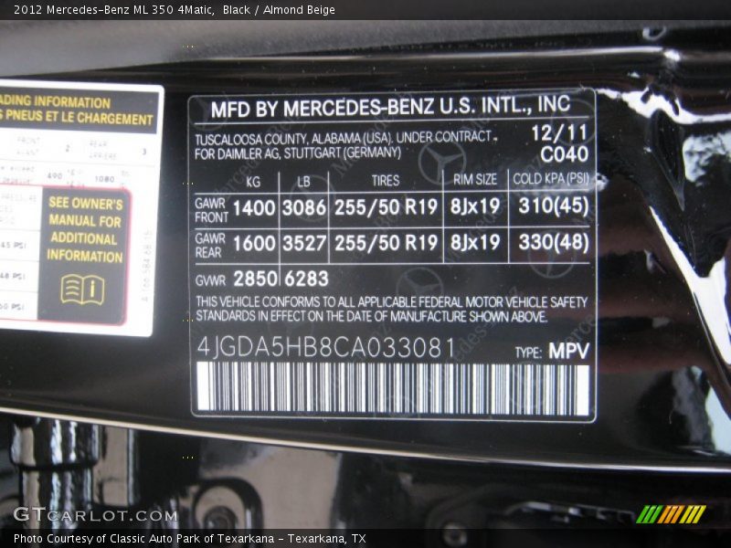 Black / Almond Beige 2012 Mercedes-Benz ML 350 4Matic