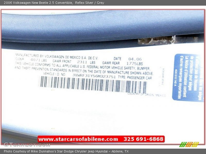 Reflex Silver / Grey 2006 Volkswagen New Beetle 2.5 Convertible