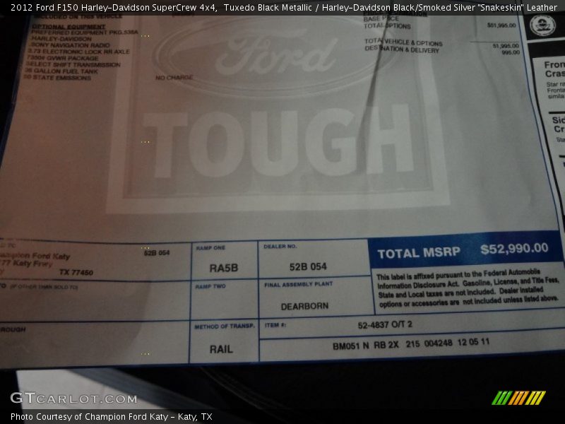  2012 F150 Harley-Davidson SuperCrew 4x4 Window Sticker