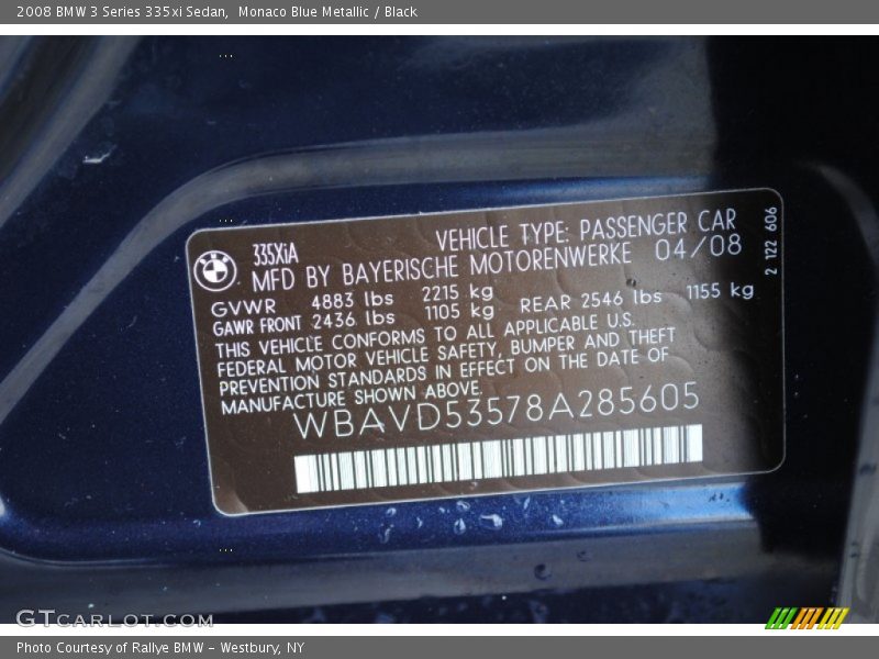 Monaco Blue Metallic / Black 2008 BMW 3 Series 335xi Sedan