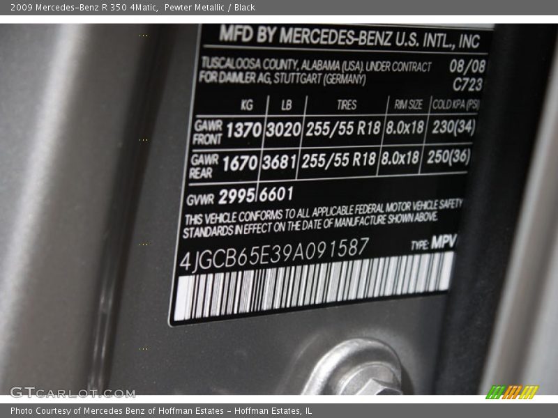 Pewter Metallic / Black 2009 Mercedes-Benz R 350 4Matic