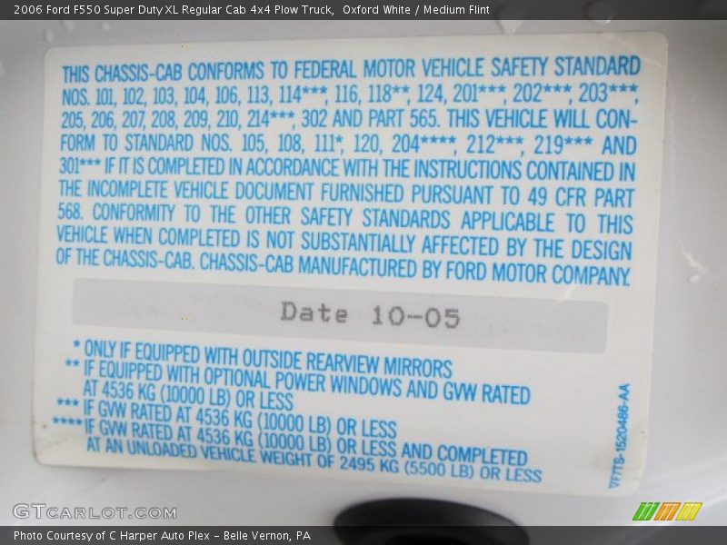 Oxford White / Medium Flint 2006 Ford F550 Super Duty XL Regular Cab 4x4 Plow Truck