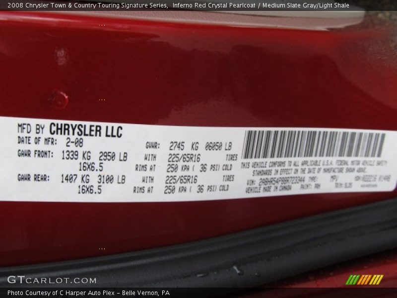Inferno Red Crystal Pearlcoat / Medium Slate Gray/Light Shale 2008 Chrysler Town & Country Touring Signature Series
