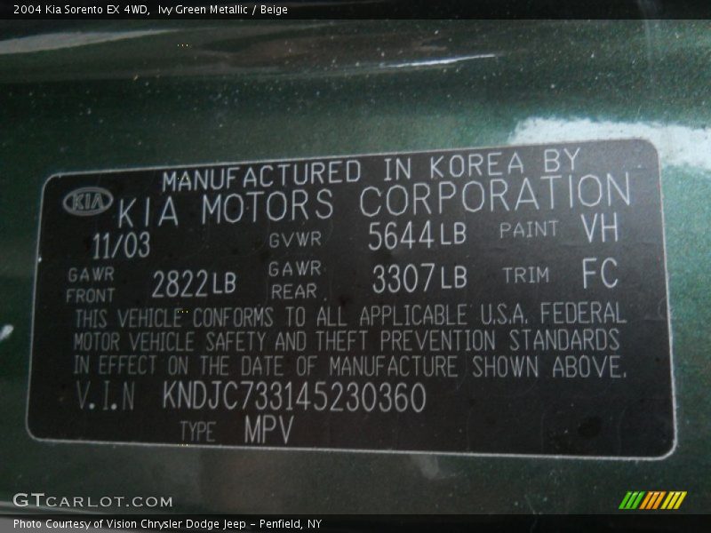 Ivy Green Metallic / Beige 2004 Kia Sorento EX 4WD