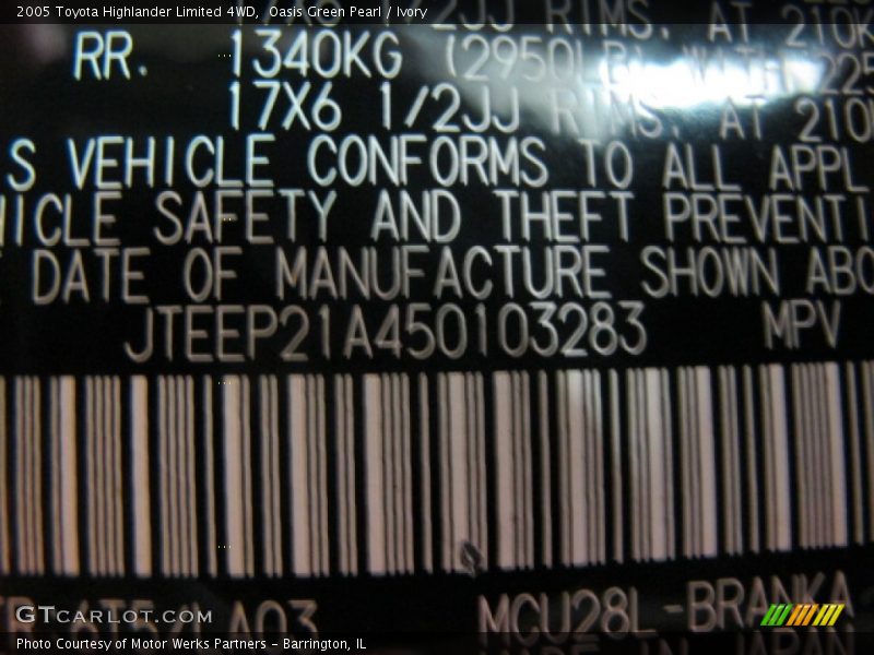 Oasis Green Pearl / Ivory 2005 Toyota Highlander Limited 4WD