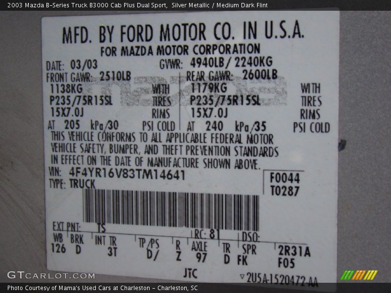 Silver Metallic / Medium Dark Flint 2003 Mazda B-Series Truck B3000 Cab Plus Dual Sport