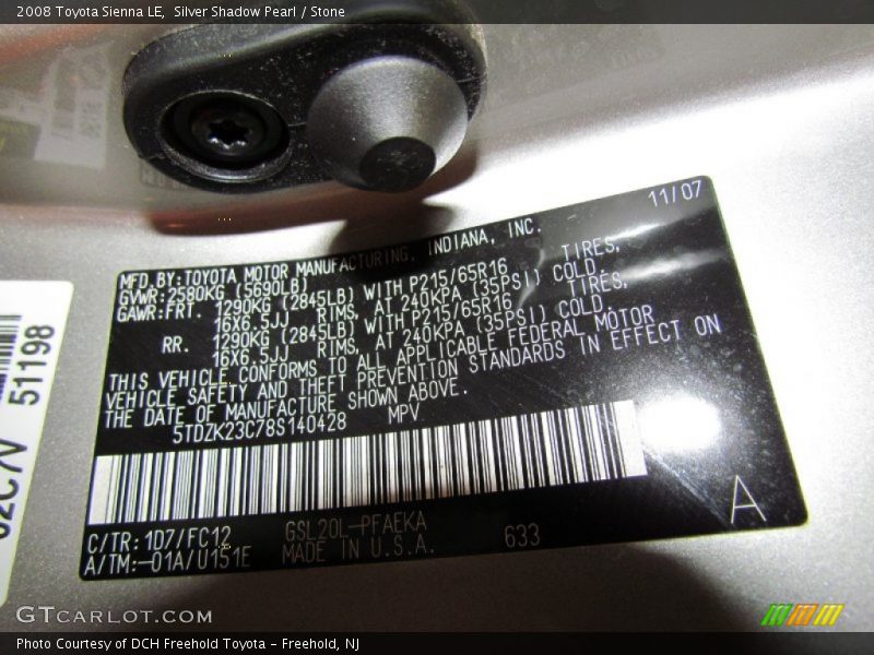 Silver Shadow Pearl / Stone 2008 Toyota Sienna LE