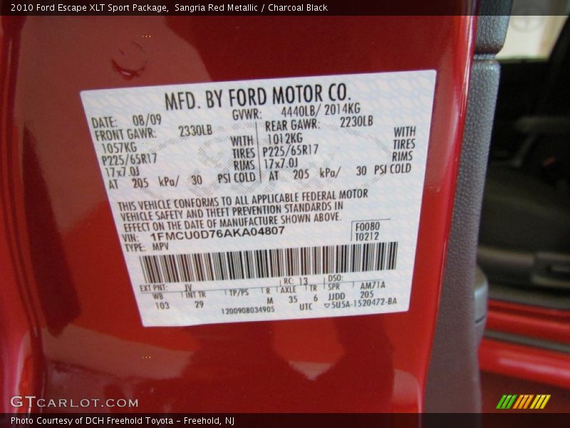 Sangria Red Metallic / Charcoal Black 2010 Ford Escape XLT Sport Package