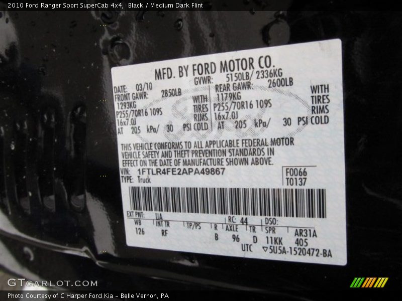 Black / Medium Dark Flint 2010 Ford Ranger Sport SuperCab 4x4