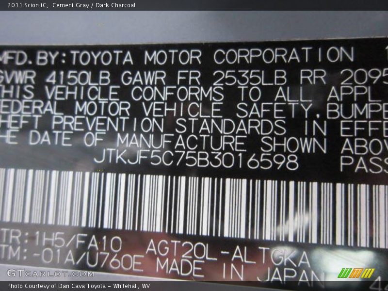 2011 tC  Cement Gray Color Code 1H5