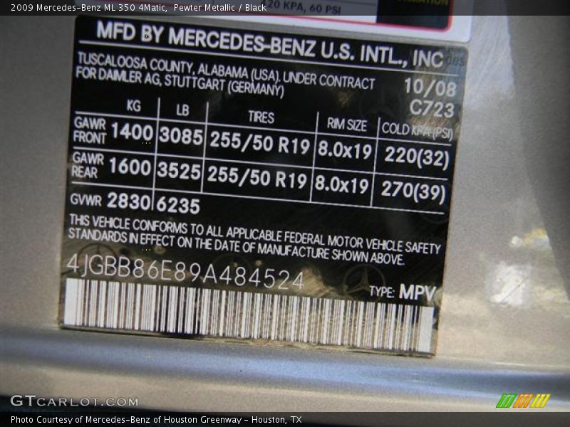 Pewter Metallic / Black 2009 Mercedes-Benz ML 350 4Matic