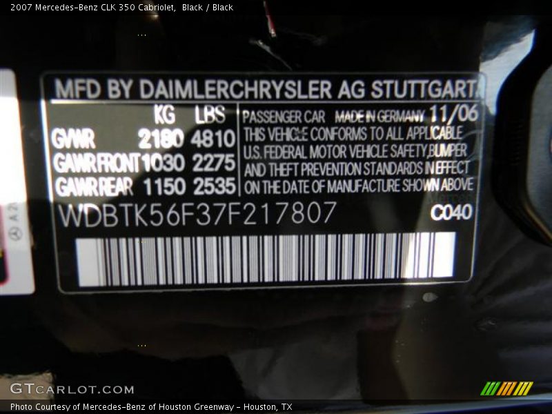 Black / Black 2007 Mercedes-Benz CLK 350 Cabriolet