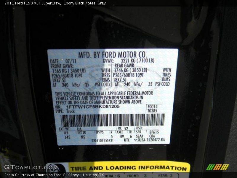 Ebony Black / Steel Gray 2011 Ford F150 XLT SuperCrew