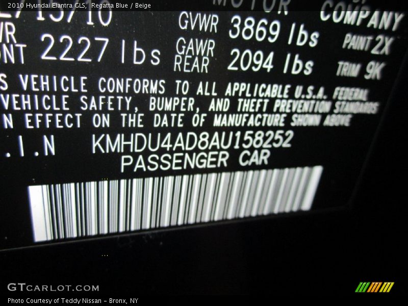 Regatta Blue / Beige 2010 Hyundai Elantra GLS