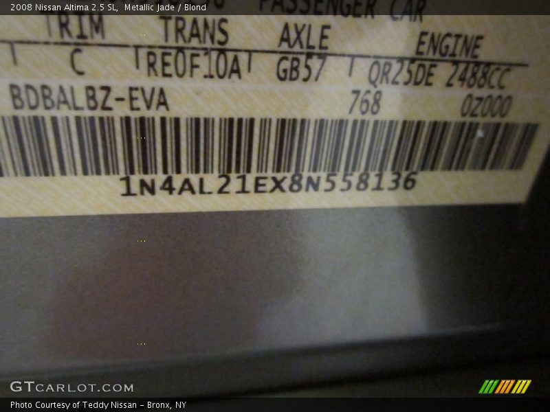 Metallic Jade / Blond 2008 Nissan Altima 2.5 SL