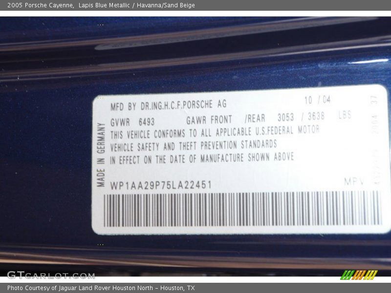 Lapis Blue Metallic / Havanna/Sand Beige 2005 Porsche Cayenne