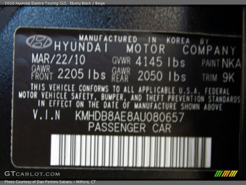 Ebony Black / Beige 2010 Hyundai Elantra Touring GLS