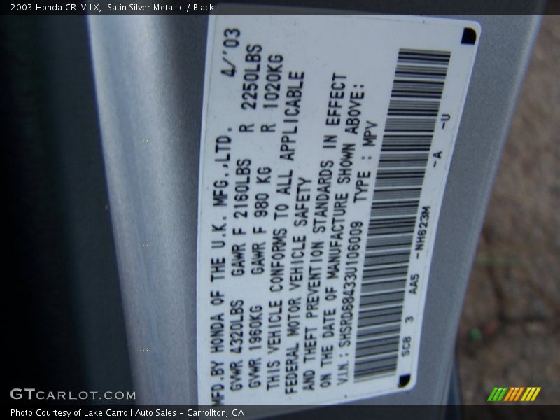 Satin Silver Metallic / Black 2003 Honda CR-V LX
