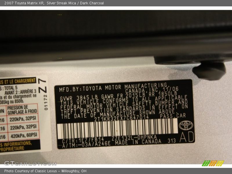 Silver Streak Mica / Dark Charcoal 2007 Toyota Matrix XR