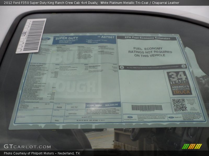  2012 F350 Super Duty King Ranch Crew Cab 4x4 Dually Window Sticker