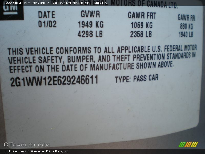 Galaxy Silver Metallic / Medium Gray 2002 Chevrolet Monte Carlo LS