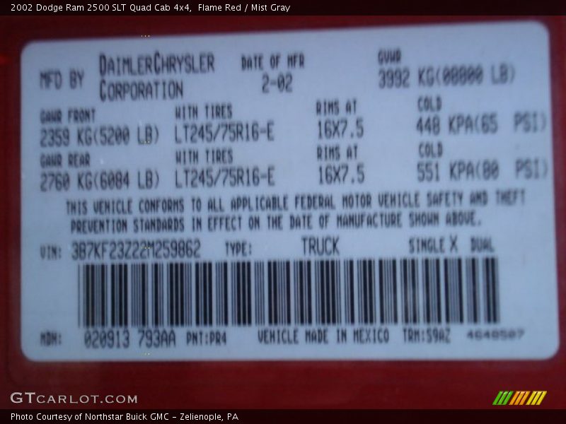 Flame Red / Mist Gray 2002 Dodge Ram 2500 SLT Quad Cab 4x4