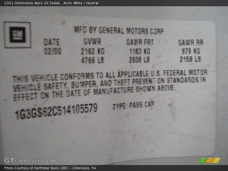 Arctic White / Neutral 2001 Oldsmobile Alero GX Sedan