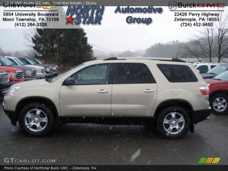 Gold Mist Metallic / Ebony 2012 GMC Acadia SLE AWD
