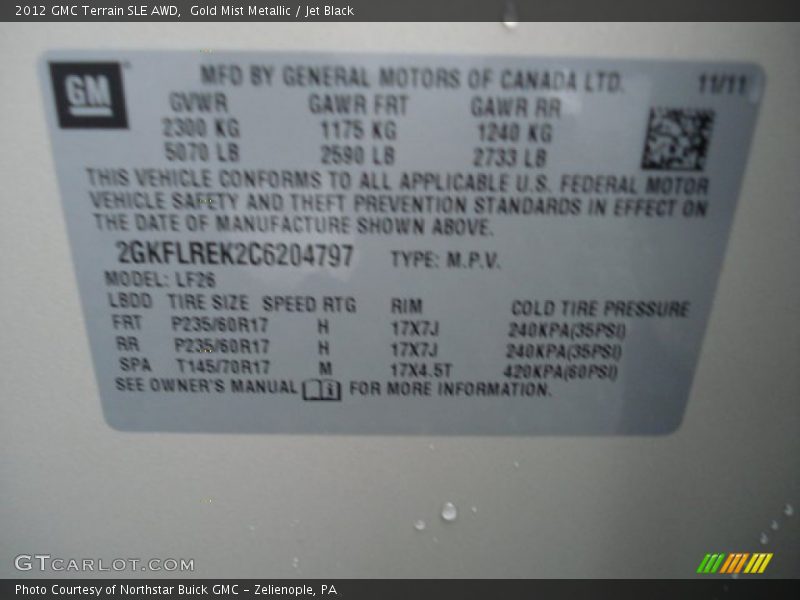 Gold Mist Metallic / Jet Black 2012 GMC Terrain SLE AWD