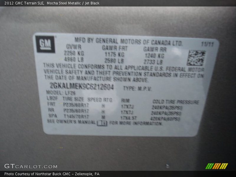 Mocha Steel Metallic / Jet Black 2012 GMC Terrain SLE