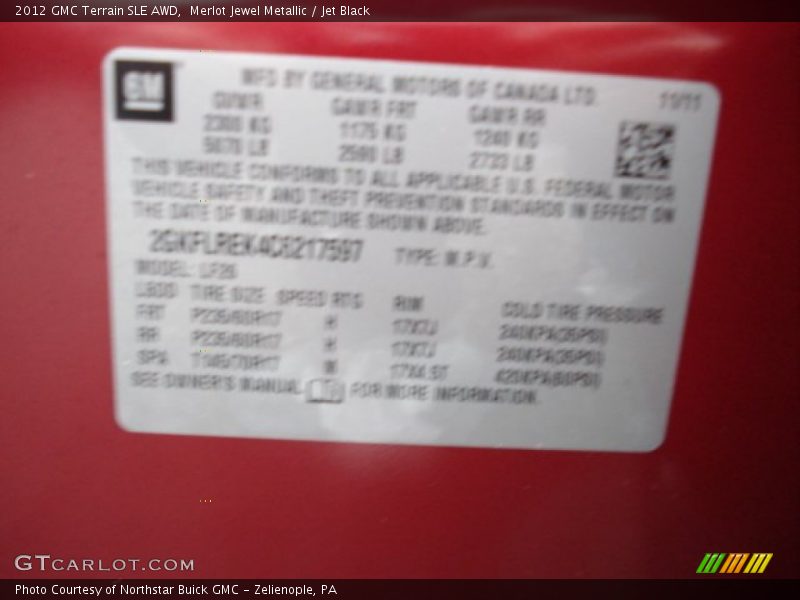 Merlot Jewel Metallic / Jet Black 2012 GMC Terrain SLE AWD