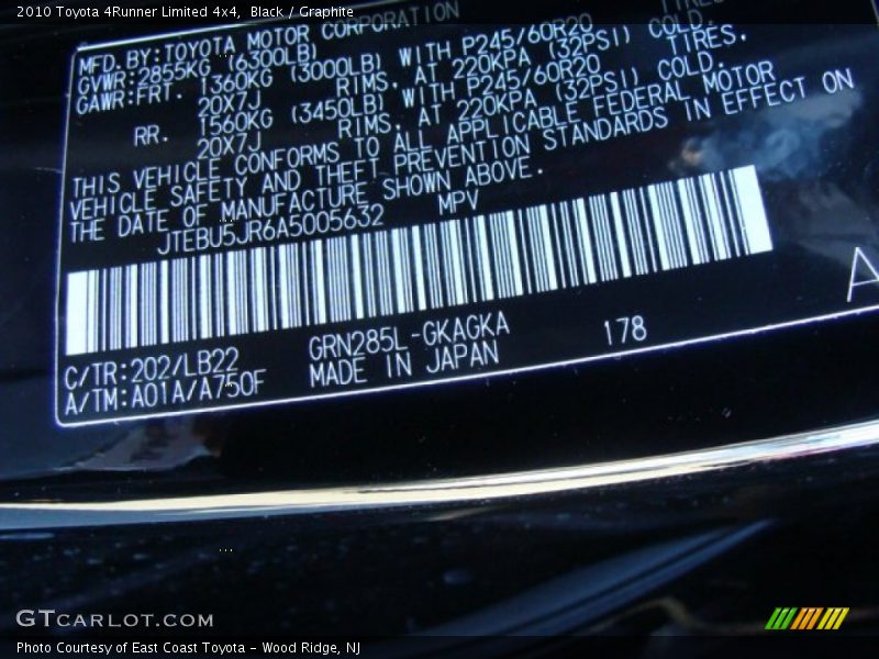 Black / Graphite 2010 Toyota 4Runner Limited 4x4