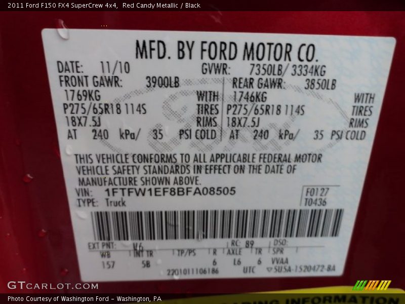Red Candy Metallic / Black 2011 Ford F150 FX4 SuperCrew 4x4