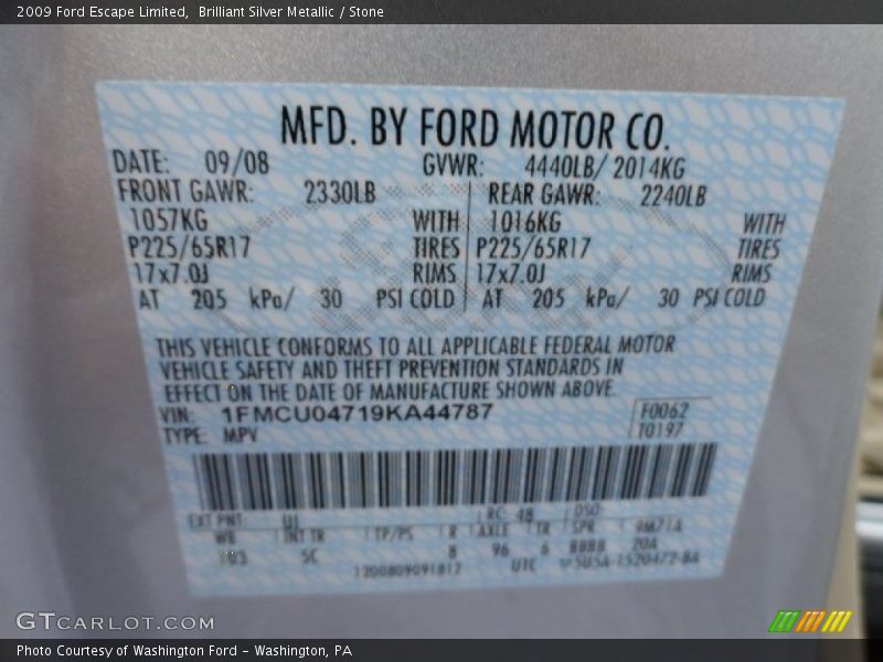 Brilliant Silver Metallic / Stone 2009 Ford Escape Limited
