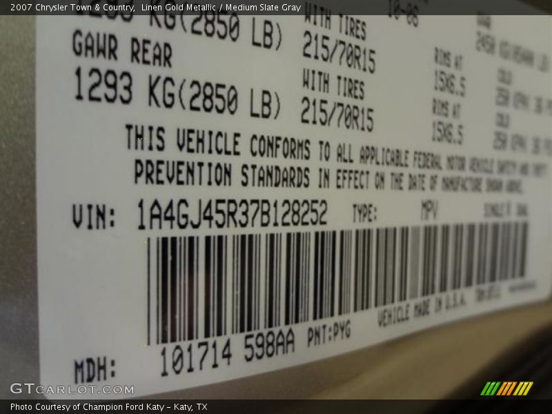Linen Gold Metallic / Medium Slate Gray 2007 Chrysler Town & Country