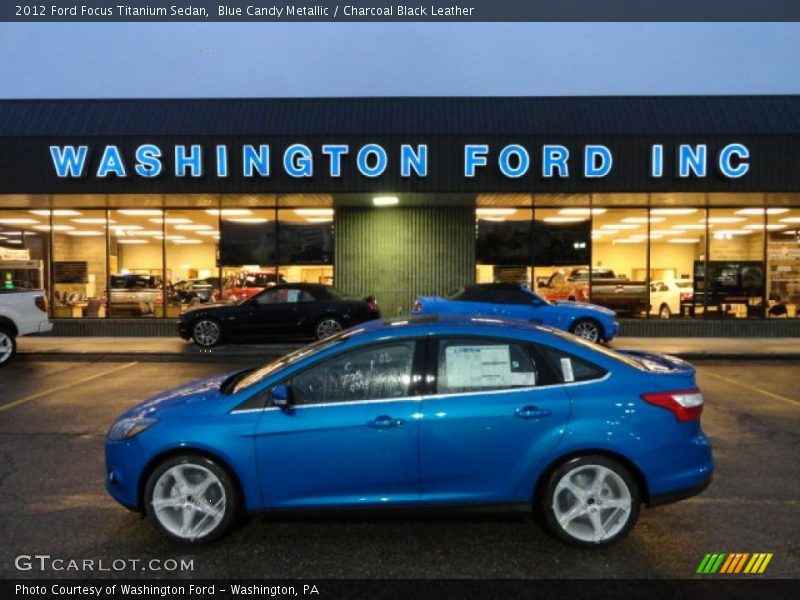 Blue Candy Metallic / Charcoal Black Leather 2012 Ford Focus Titanium Sedan