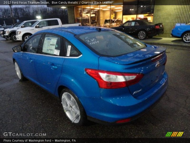 Blue Candy Metallic / Charcoal Black Leather 2012 Ford Focus Titanium Sedan